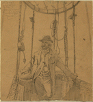 Gaston Tissandier, French balloonist, full-length portrait standing in basket of a balloon